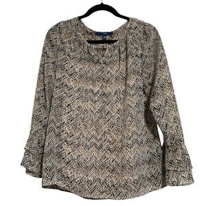 Apt 9 Brown Tan Black Snakeskin Print Sheer Blouse Statement Sleeve Women S
